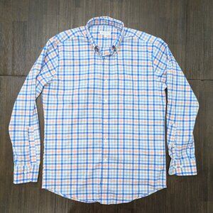 Peter Millar | Men's Medium Long Sleeve Blue/White/Salmon Checkered/Plaid Shirt